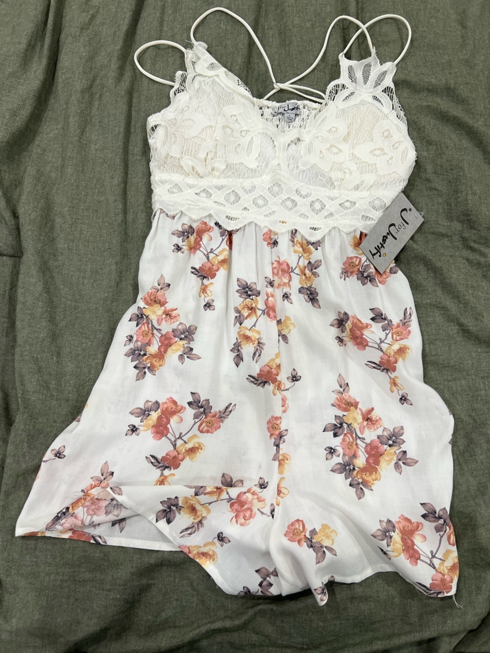 J for Justify White Lace Romper with Pink and Yellow Floral Print